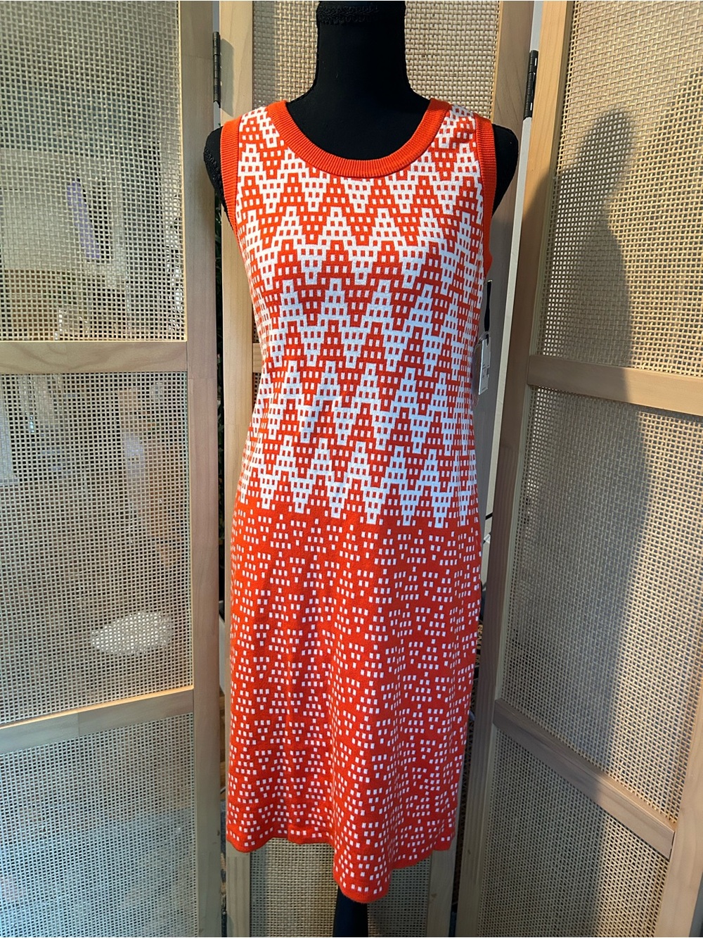 Milly Naomi Wave Knit Midi Dress NWT Small Tangerine Orange Cotton Silk